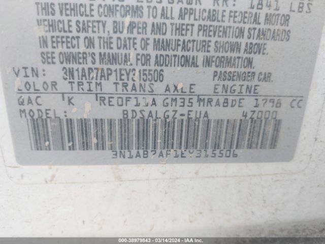3N1AB7AP1EY315506 Nissan SENTRA SL