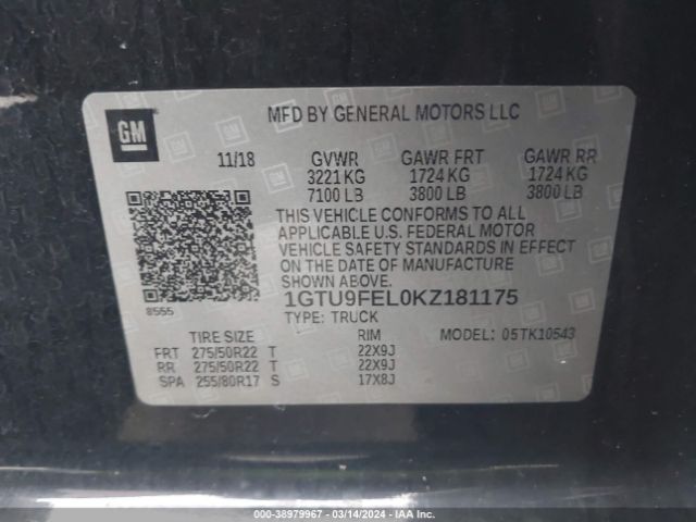 1GTU9FEL0KZ181175 GMC Sierra 1500 Denali
