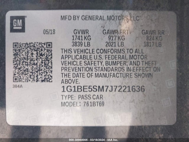 Chevrolet Cruze Lt Auto 2018 1G1BE5SM7J7221636 Image 9