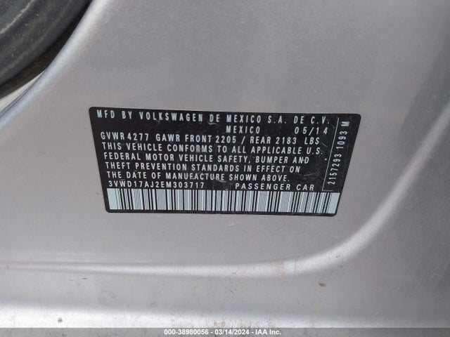 3VWD17AJ2EM303717 Volkswagen Jetta 1.8t Se