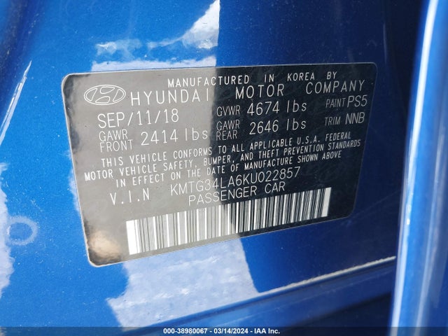 KMTG34LA6KU022857 Genesis G70 2.0t Advanced
