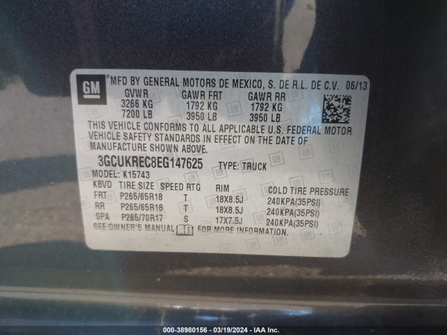 Chevrolet Silverado 1500 2lt 2014 3GCUKREC8EG147625 Image 9