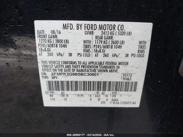 Ford EDGE SE 2016 2FMPK3G98GBC30601 Image 9