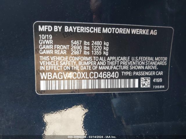 2020 BMW 840I GRAN COUPE WBAGV4C0XLCD46840 Photo 8