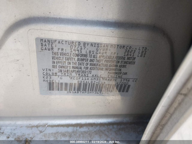 Nissan SENTRA S 2017 3N1AB7AP5HY369170 Image 9