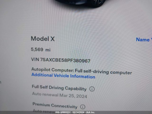 7SAXCBE58PF380967 Tesla Model X Dual Motor All-wheel Drive/standard Range