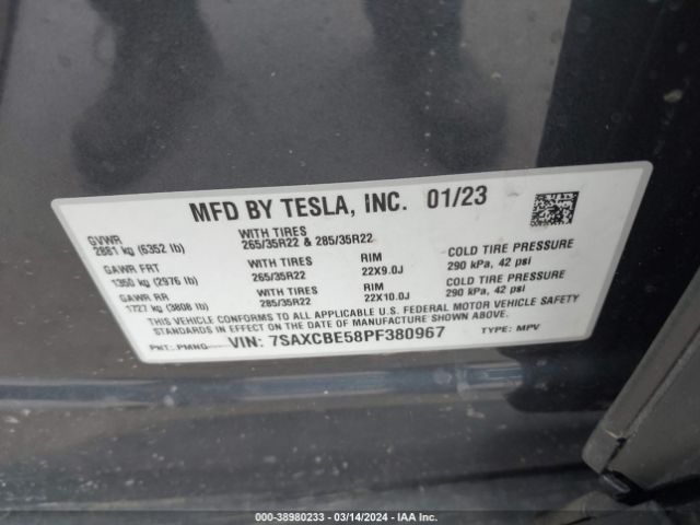 7SAXCBE58PF380967 Tesla Model X Dual Motor All-wheel Drive/standard Range