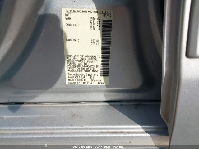 Nissan Altima 2.5 Sv 2015 1N4AL3AP6FC582918 Image 9