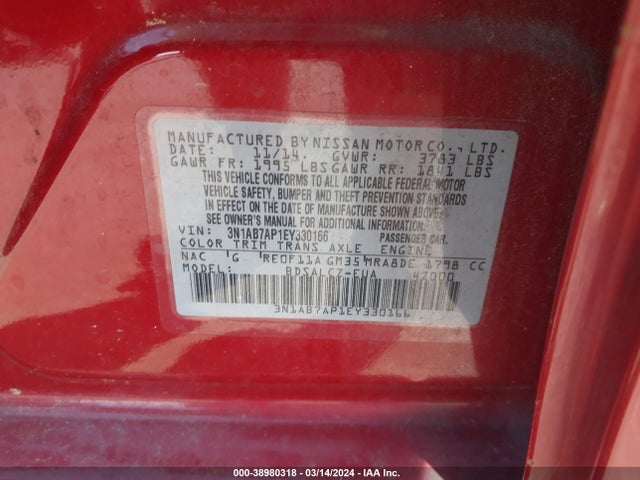 Nissan SENTRA S 2014 3N1AB7AP1EY330166 Image 9