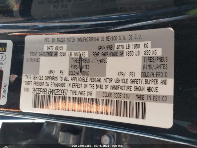 3MZBPABL6MM250957 Mazda Mazda3 Select