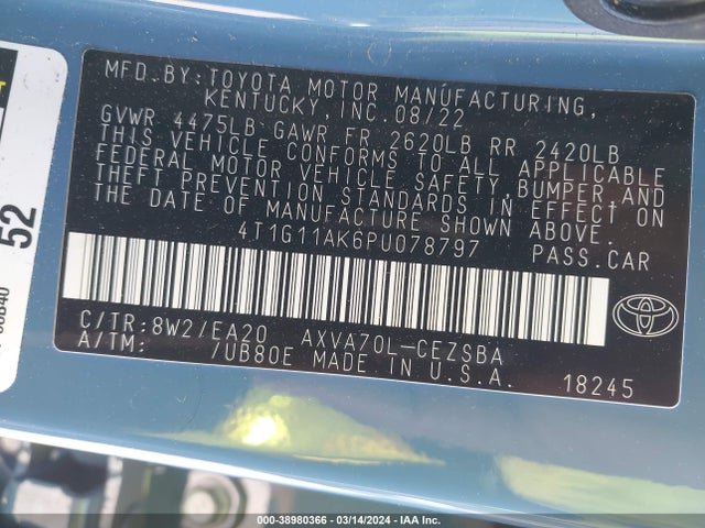 Toyota Camry 2023 4T1G11AK6PU078797 Image 22