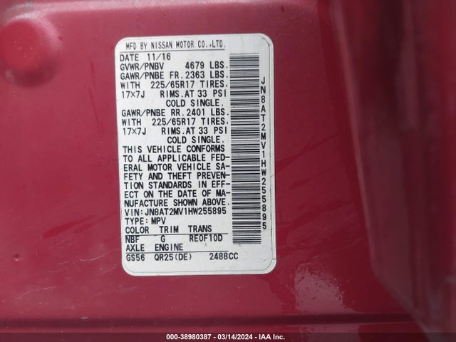 Nissan ROGUE SV 2017 JN8AT2MV1HW255895 Image 9