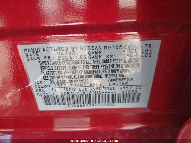 Nissan Sentra Sr Xtronic Cvt 2022 3N1AB8DV3NY272920 Image 9