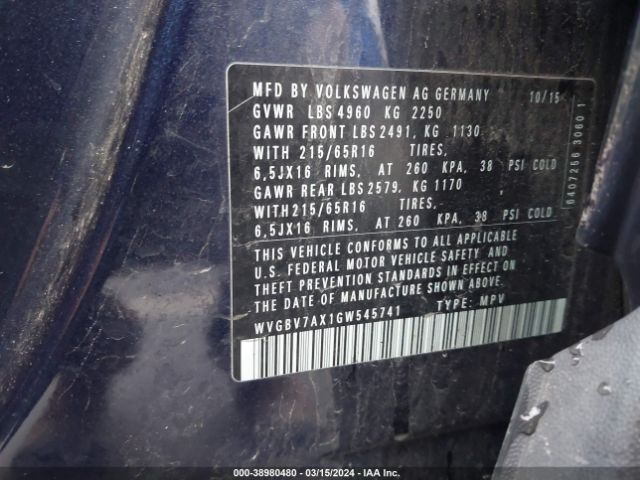 2016 VOLKSWAGEN TIGUAN WVGBV7AX1GW545741 Photo 8