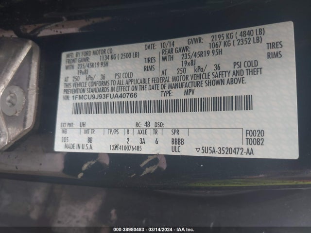 Ford Escape Titanium 2015 1FMCU9J93FUA40766 Image 9