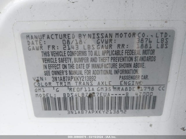 Nissan SENTRA S 2019 3N1AB7APXKY213892 Image 9