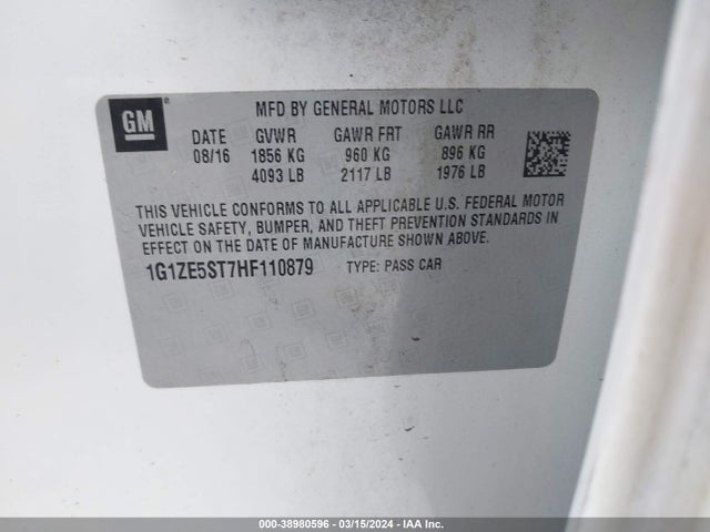 Chevrolet MALIBU 1LT 2017 1G1ZE5ST7HF110879 Image 9