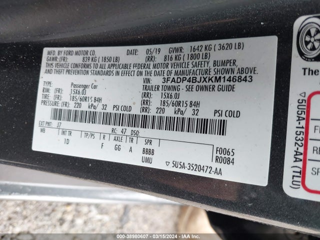 Ford FIESTA SE 2019 3FADP4BJXKM146843 Image 9