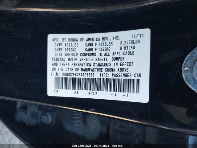 Honda Accord Ex-l 2014 1HGCR2F82EA106898 Image 9