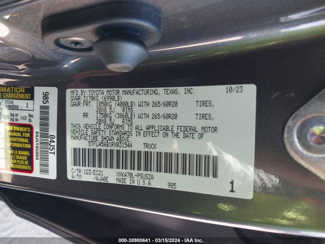 Toyota Tundra Sr5 2024 5TFLA5AB1RX031544 Image 9