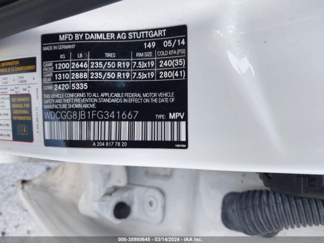WDCGG8JB1FG341667 Mercedes-Benz Glk 350 4matic