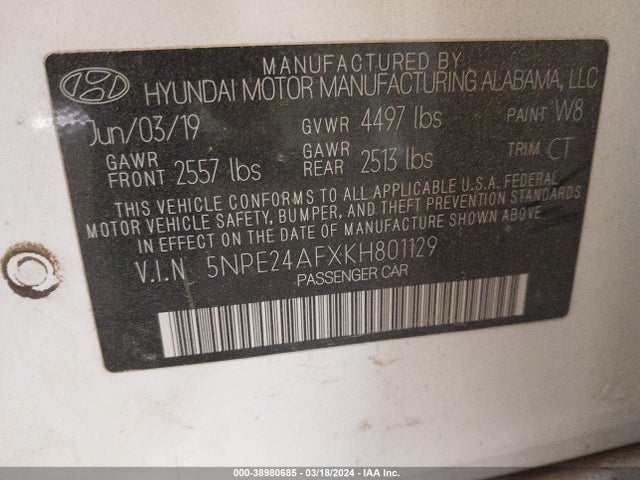 Hyundai SONATA SE 2019 5NPE24AFXKH801129 Image 9