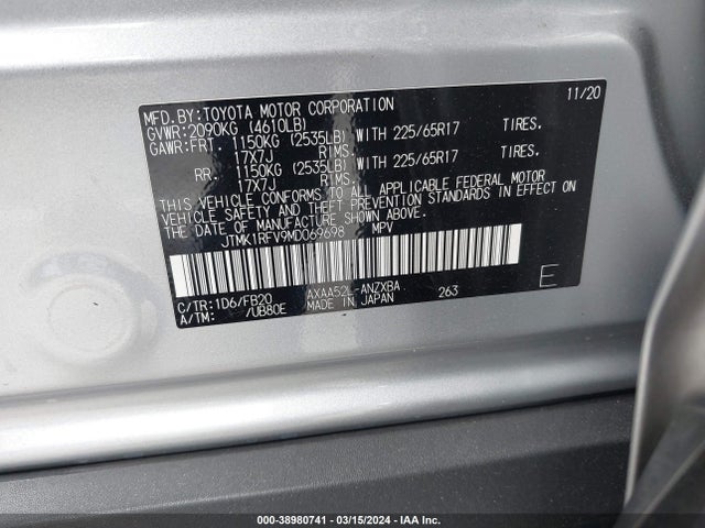 Toyota RAV4 LE 2021 JTMK1RFV9MD069698 Image 9