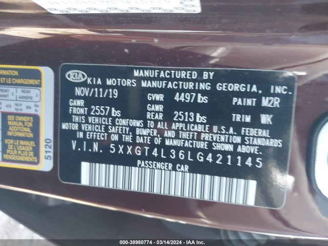 KIA Optima Lx 2020 5XXGT4L36LG421145 Image 9