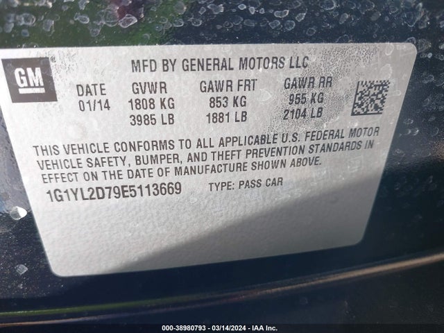 Chevrolet Corvette Stingray Z51 2014 1G1YL2D79E5113669 Image 9