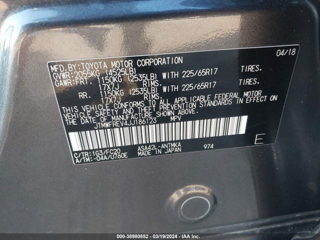 Toyota Rav4 Xle 2018 JTMWFREV4JJ186123 Image 9