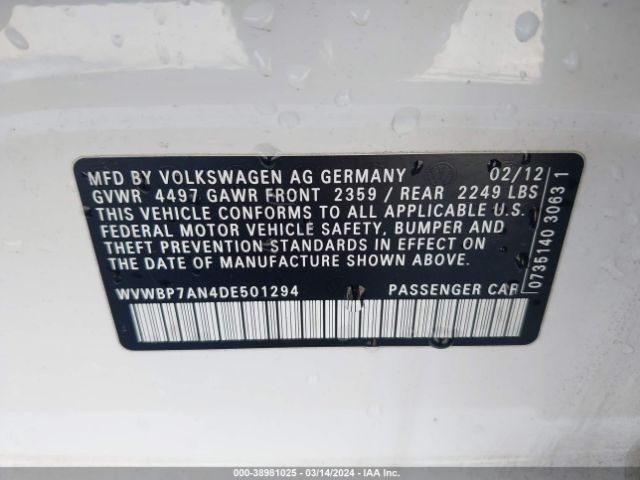 2013 VOLKSWAGEN CC WVWBP7AN4DE501294 Photo 8