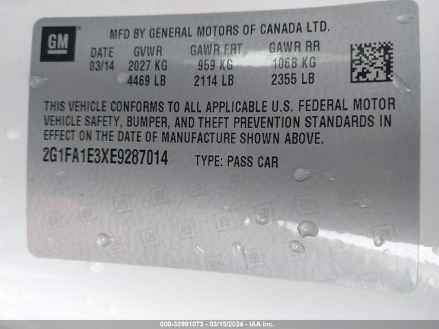 Chevrolet Camaro 2ls 2014 2G1FA1E3XE9287014 Image 9
