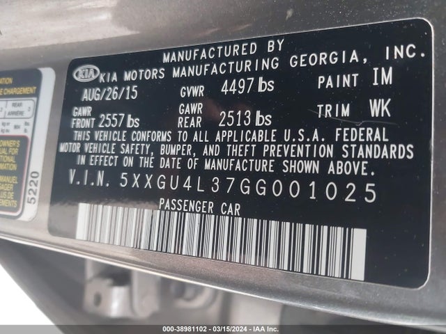 KIA OPTIMA EX 2016 5XXGU4L37GG001025 Image 9