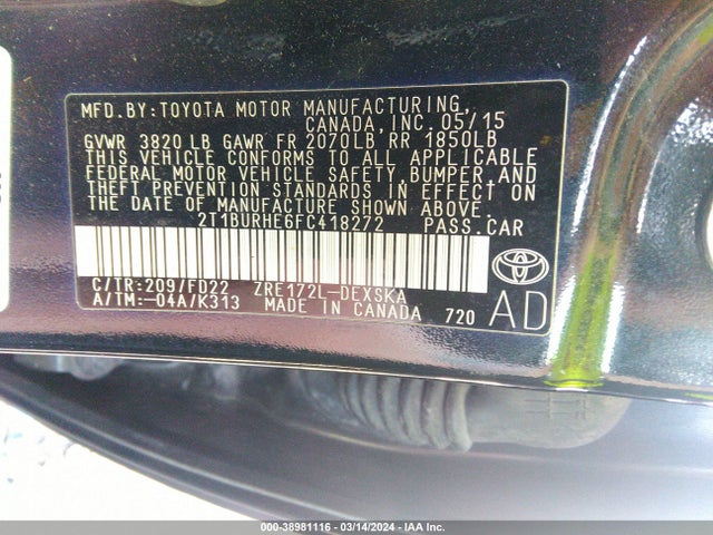 Toyota Corolla S Plus 2015 2T1BURHE6FC418272 Image 9