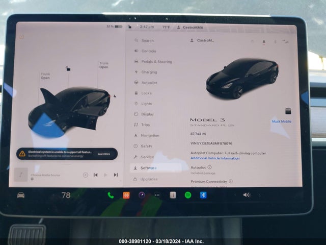 Tesla Model 3 Standard Range Plus Rear-wheel Drive 2021 5YJ3E1EA8MF878076 Image 7