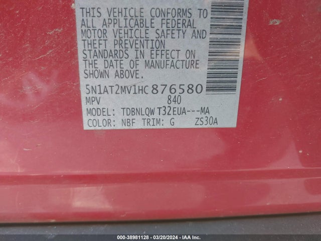 Nissan ROGUE SV 2017 5N1AT2MV1HC876580 Image 9