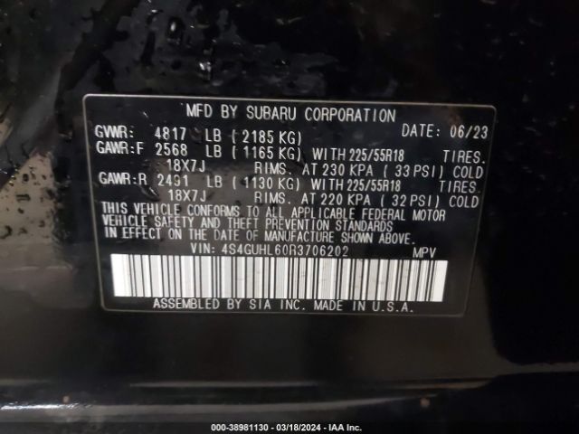 4S4GUHL60R3706202 Subaru Crosstrek Limited