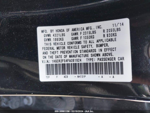 Honda Accord Sport 2015 1HGCR2F54FA061924 Image 9