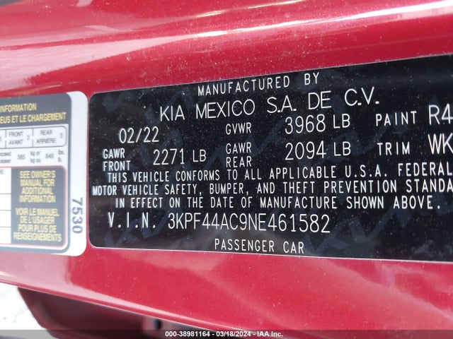 KIA FORTE GT 2022 3KPF44AC9NE461582 Image 9