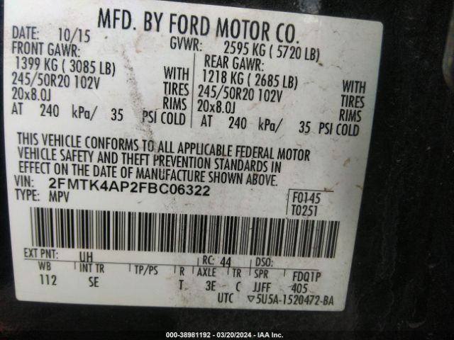 2FMTK4AP2FBC06322 Ford EDGE SPORT