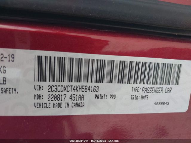 2C3CDXCT4KH584163 Dodge Charger R/t Rwd