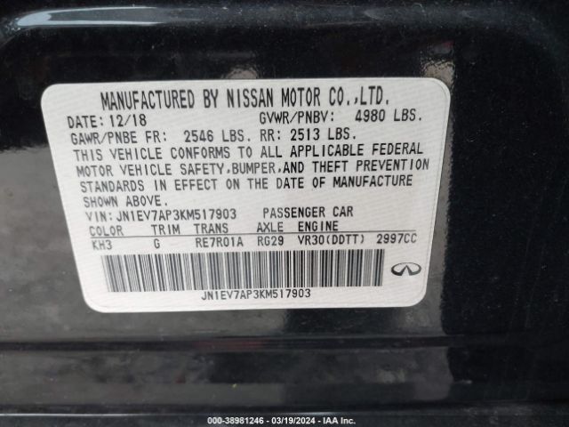 JN1EV7AP3KM517903 Infiniti Q50 3.0t Luxe