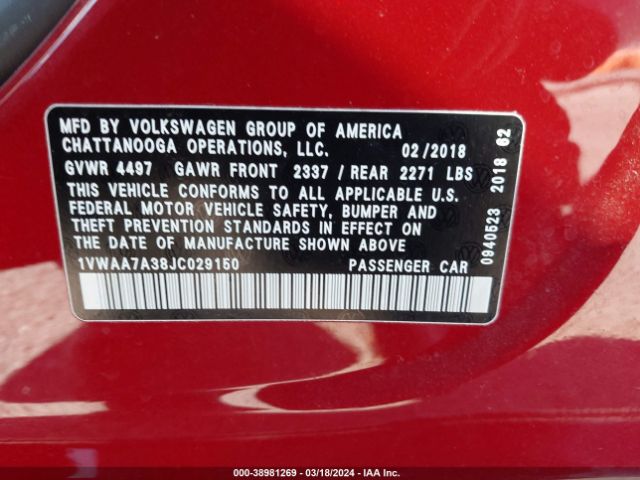 1VWAA7A38JC029150 Volkswagen Passat 2.0t R-line/2.0t S