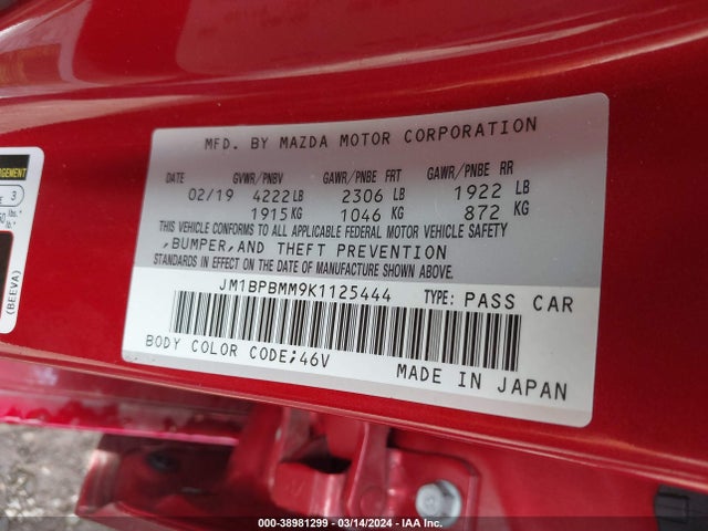 Mazda Mazda3 Preferred Package 2019 JM1BPBMM9K1125444 Image 9