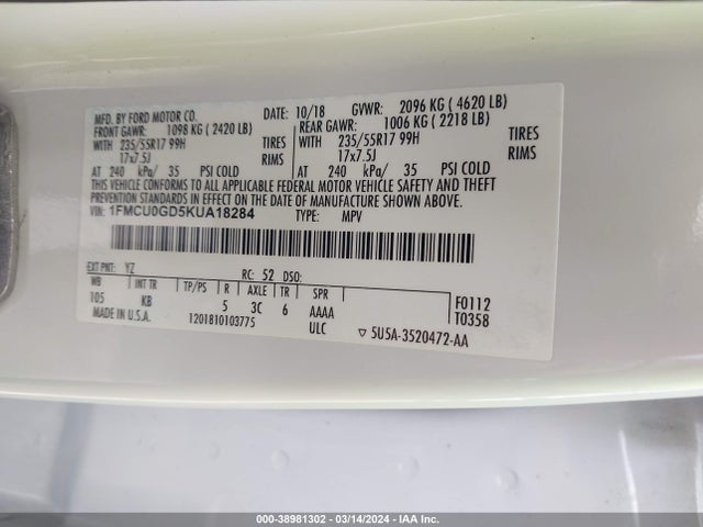 Ford ESCAPE SE 2019 1FMCU0GD5KUA18284 Image 9