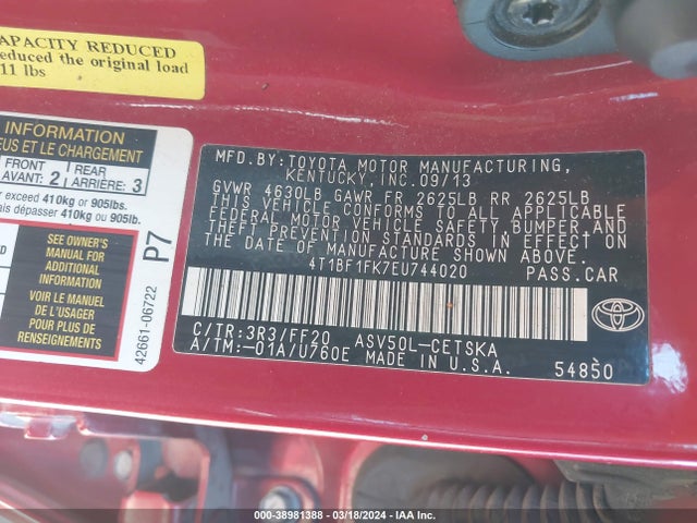 Toyota CAMRY SE 2014 4T1BF1FK7EU744020 Image 9