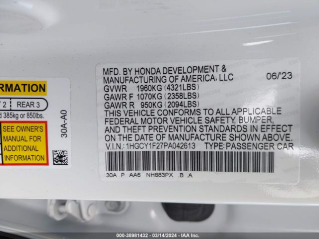 1HGCY1F27PA042613 Honda ACCORD LX
