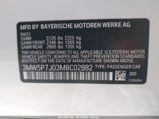 3MW5P7J03M8C02882 BMW 3 Series 330e