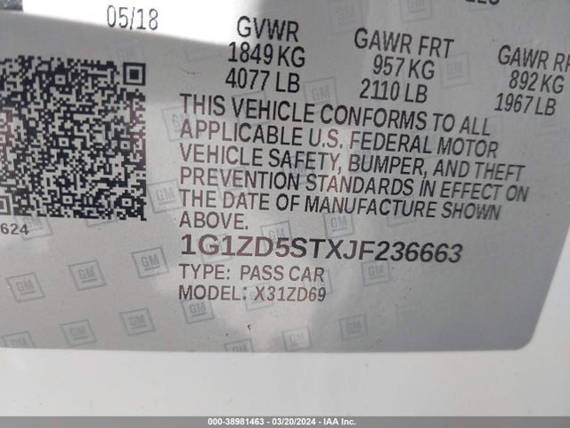 Chevrolet MALIBU LT 2018 1G1ZD5STXJF236663 Image 9