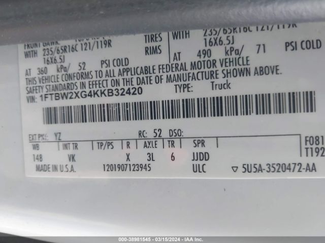 1FTBW2XG4KKB32420 Ford Transit-350